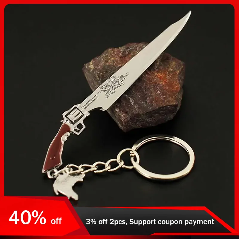 

Fantasy 8 Gaming Peripherals Weapon Model 9cm Gun Keychain Mini Metal Katana Cosplay Keyrings Wolf Head Pendant Safety Boy Toys