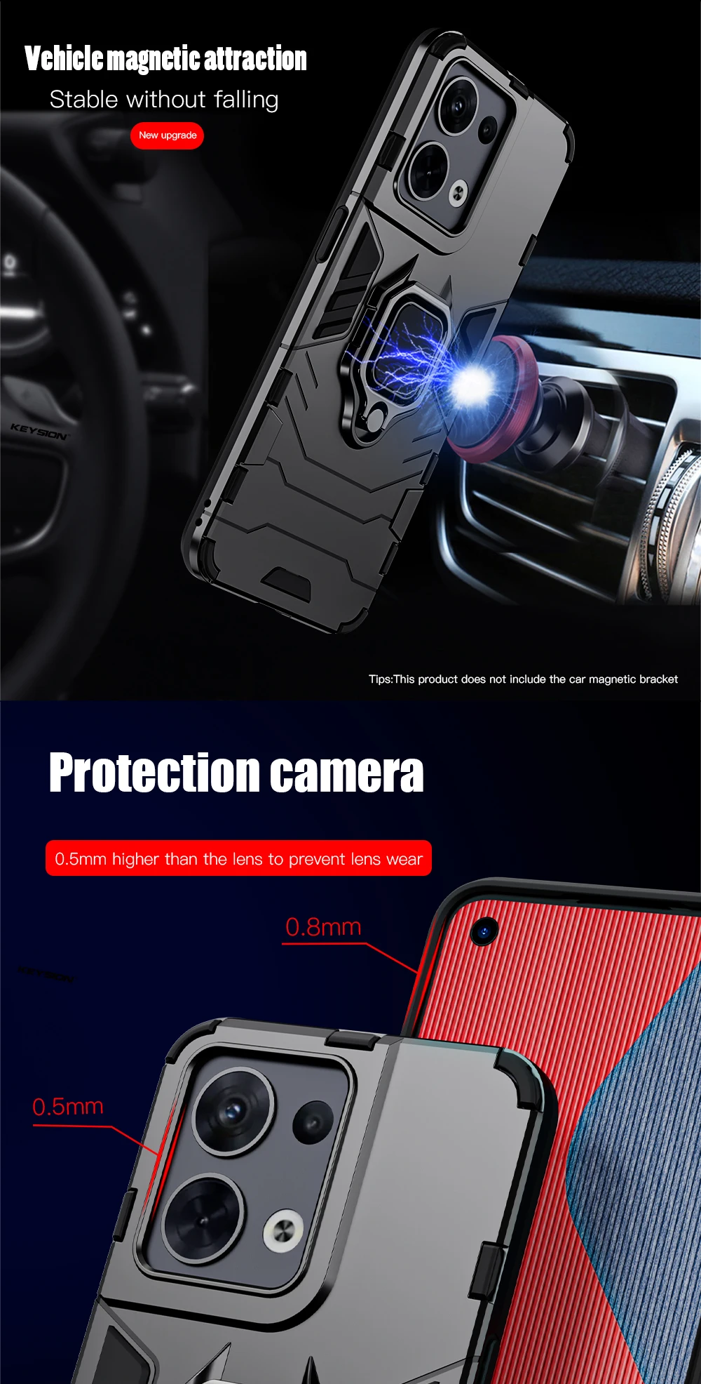 KEYSION Shockproof Case for OPPO Reno8 5G 8 Pro 5G Silicone + PC Metal Ring Stand Phone Back Cover for OPPO Reno 8 Pro+ _voghion.com