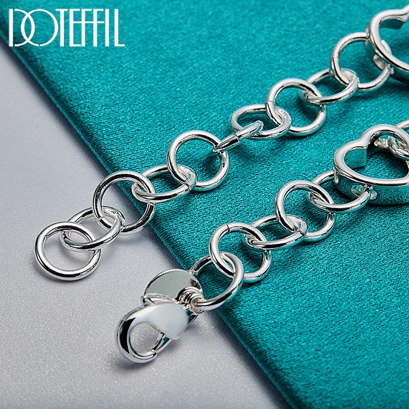 DOTEFFIL 925 Sterling Silver Heart Earring Bracelet Necklace Set For Woman Wedding Engagement Party Fashion Charm Jewelry jewelry set,silver jewelry,silver jewelry set,crystal jewelry set