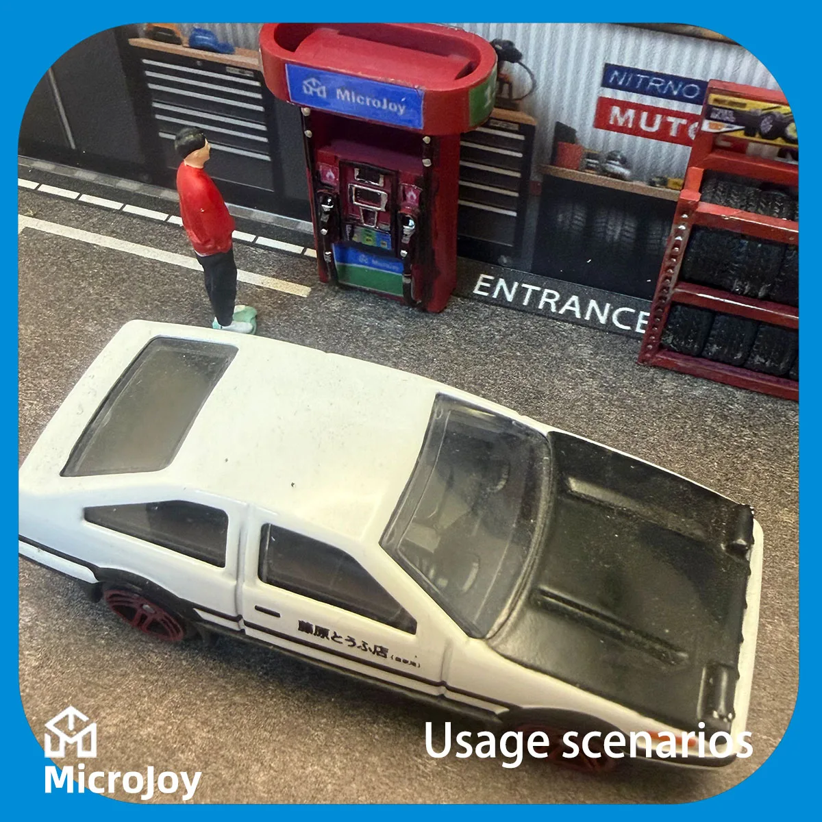 세부적인 장면: 1:64 스케일 미니어처 모델 주유소 연료 디스펜서 장식품, 빈티지 장식이 있는 자동차 모델 장면