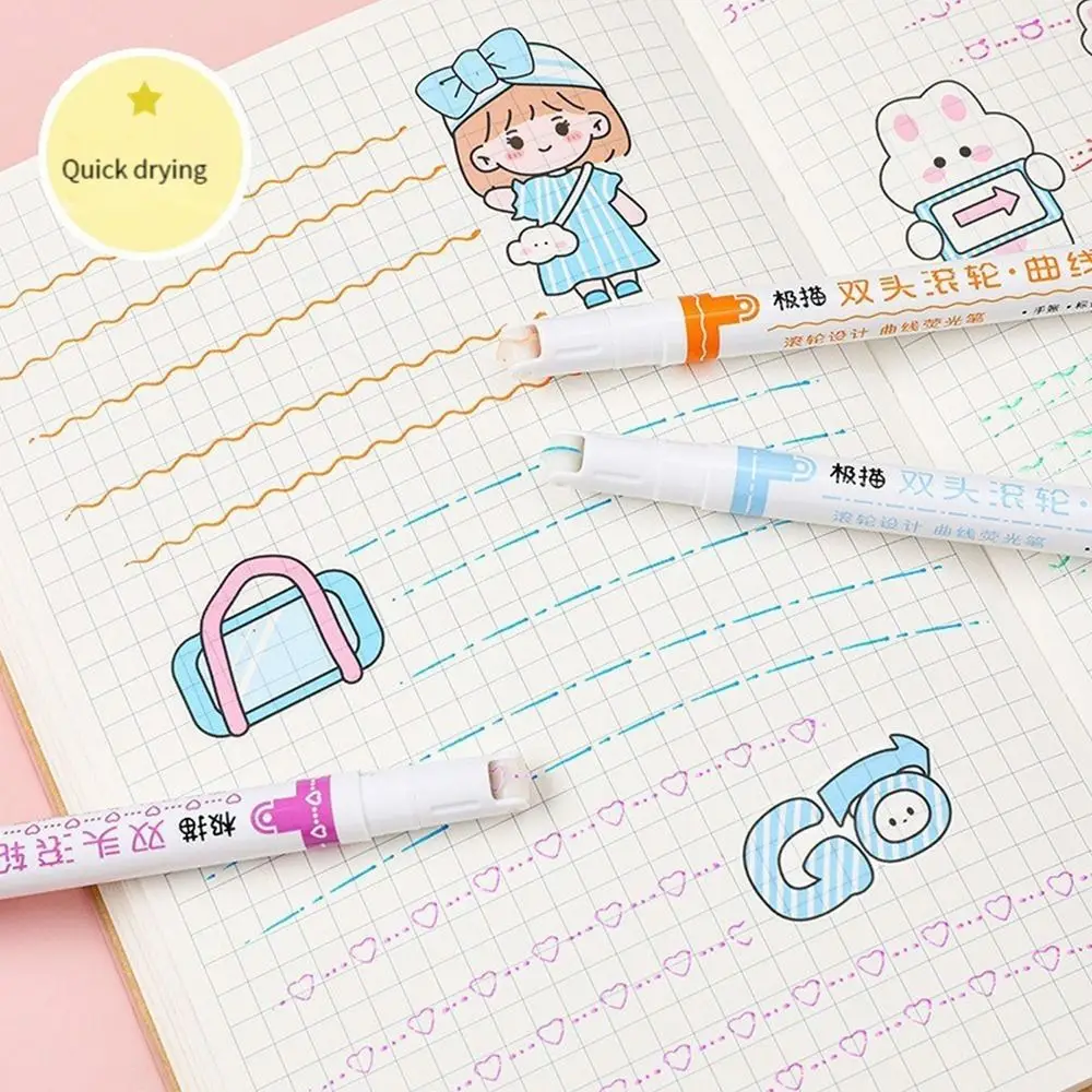 Double Pen Tip Curve Line Highlighter Pen 3/6PCS Creative Flower-shaped Curve Line Marker Student School Supplies Stationery