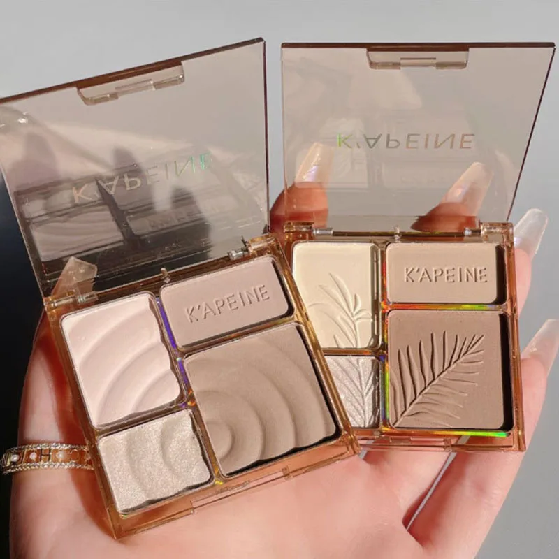 Face Highlighter Contour Palette Makeup Palette 4 Colors Facial Highlighter Makeup Palette 3D Nose Shadow Cosmetics Matte Face Contouring Shadow Palette Face Beauty Makeup Tool