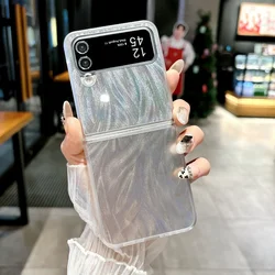 Luxury Transparent Feather Veil Aurora Borealis Foldable Phone Case - Shockproof Protection Cover for Samsung Galaxy Z Flip 5 (YUSHA)