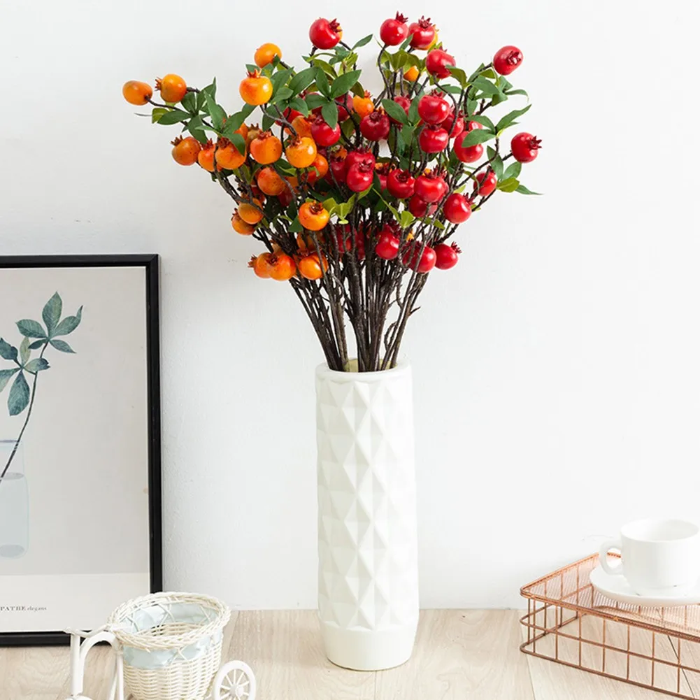 9 Heads Pomegranate Branch With Leaves Red Artificial Fruits Flowers For Wedding Party Tabel Decoration Home Birthday Decor artificial flowers artificial fruits and vegetables