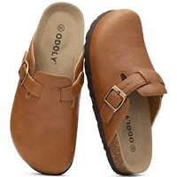 Shevalues Sabots en cuir végétalien pour femmes, mules confortables à semelle en liège pour hommes, chaussures unisexes tendance à enfiler avec soutien de la voûte plantaire 2