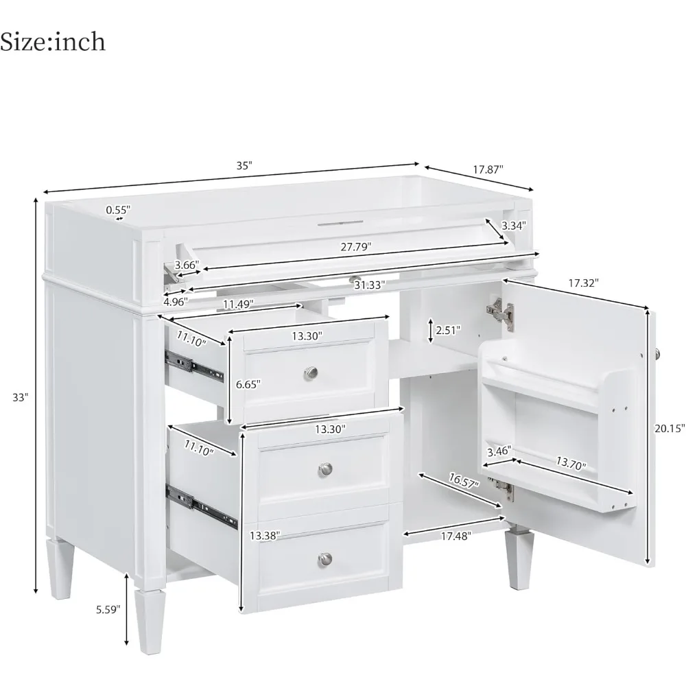 36 in Bathroom Vanity Without Sink,Modern Bathroom Storage Cabinet with 2 Drawers and a Tip-Out Drawer,Solid Wood Frame, (White) 2