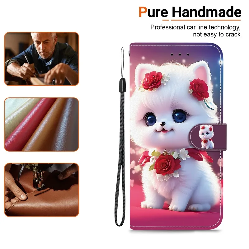 Cat Bear Wallet Flip Stand Case with Strap - Stylish Protective Cover