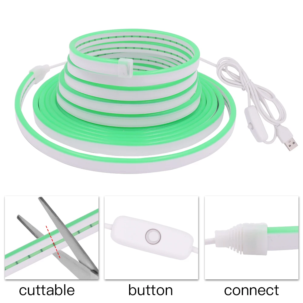 USB Led Strip Light DC5V Neon Light with ON OFF Switch Flexible Neon Sign 2835 120Leds Waterproof Neon Rope Backlight Decoration
