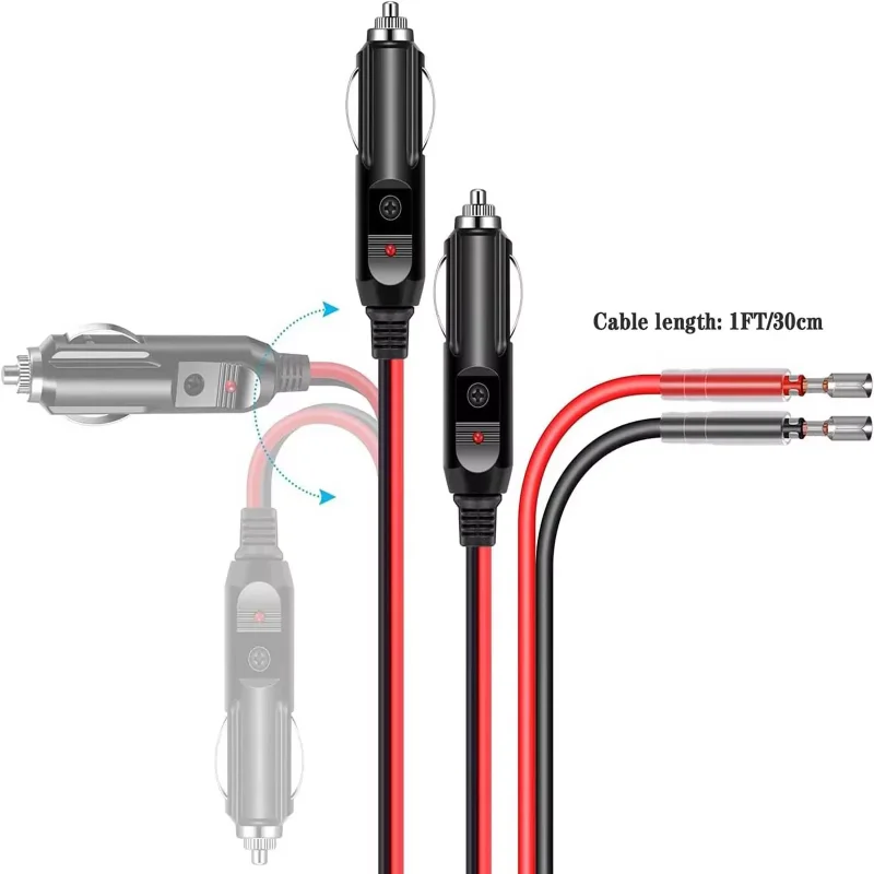2팩 12V 퓨즈형 교체용 시거잭 플러그 16AWG 연장 코드(LED 라이트 포함) 자동차/트럭용 자동차 액세서리