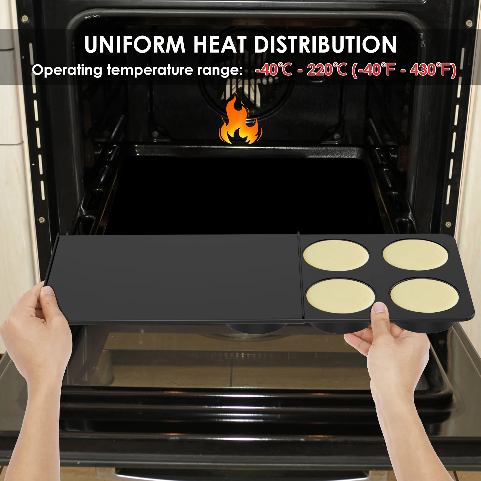 6 Holes Cake Pans Reusable Muffin Top Pan with Sliding Lids Carbon Steel Baking Pan Nonstick Easy Clean Baking Trays for Kitchen