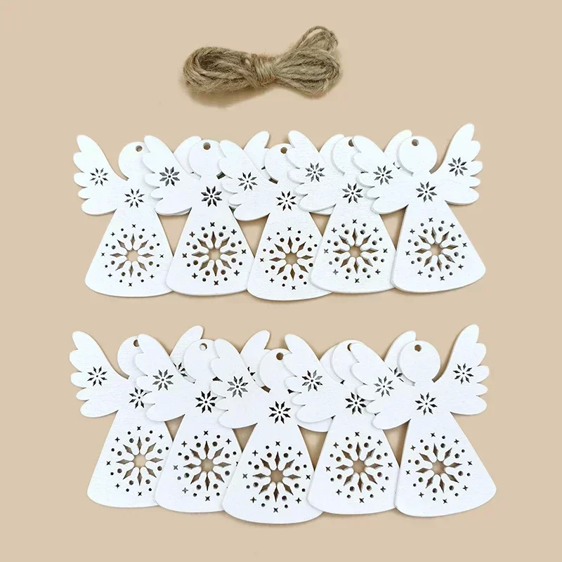 Wooden Crafts Christmas Tree Hanging Ornaments Wood Cutouts Christmas Decoration DIY Crafts 10pcs