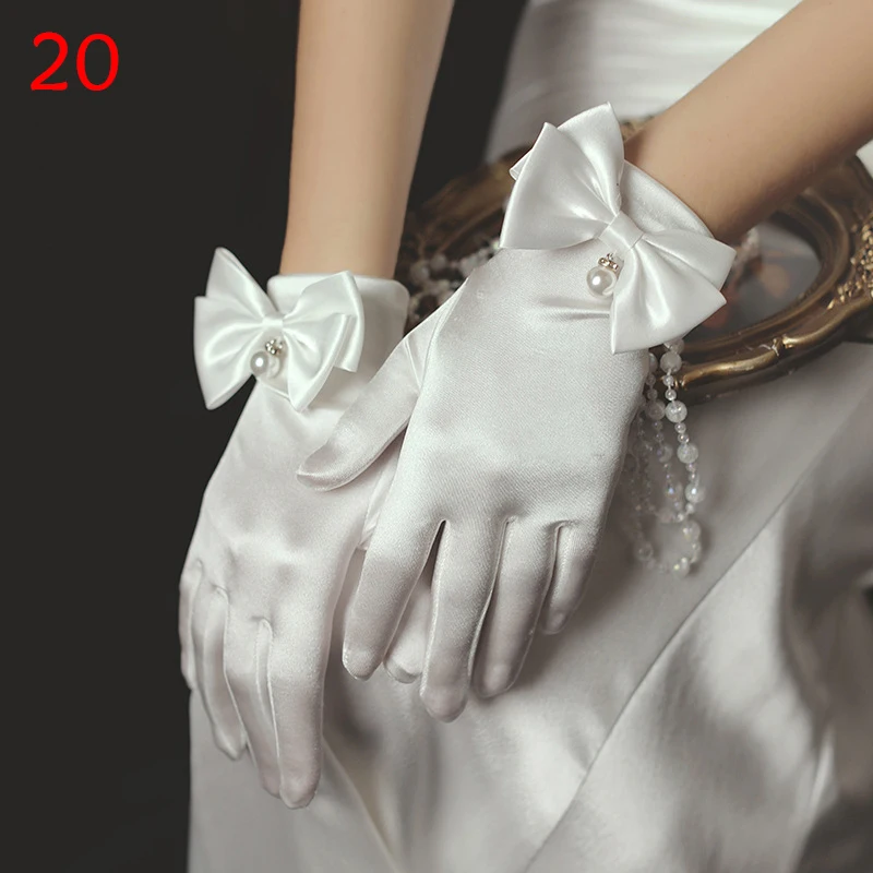 White Bride Dress Gloves Bow Lace Mesh Gloves Bridal Sheer Tulle Full Finger Mittens Cosplay Party Wedding Accessories