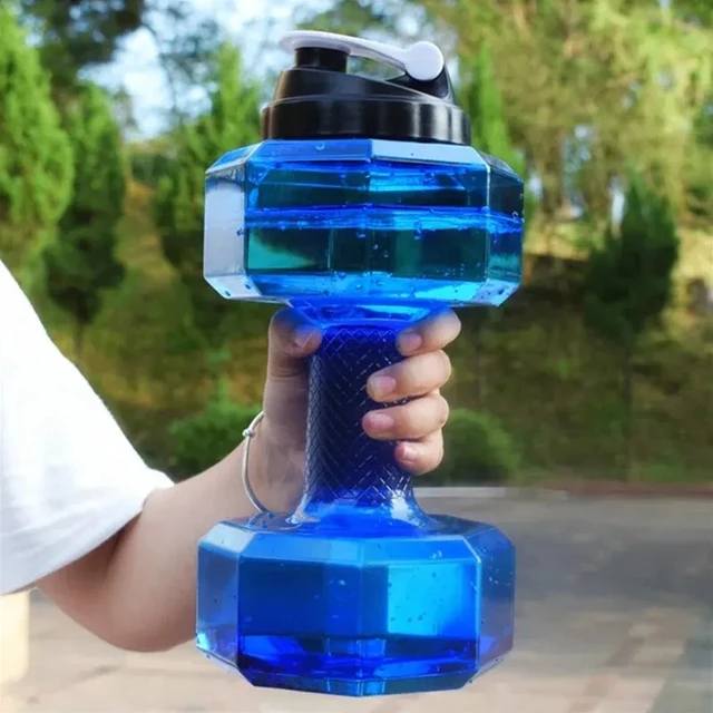 1pc 1500ml High Capacity Plastic Dumbbell Shaped Portable Water Bottle Creative Fitness Dumbbells Sport Bottle 2