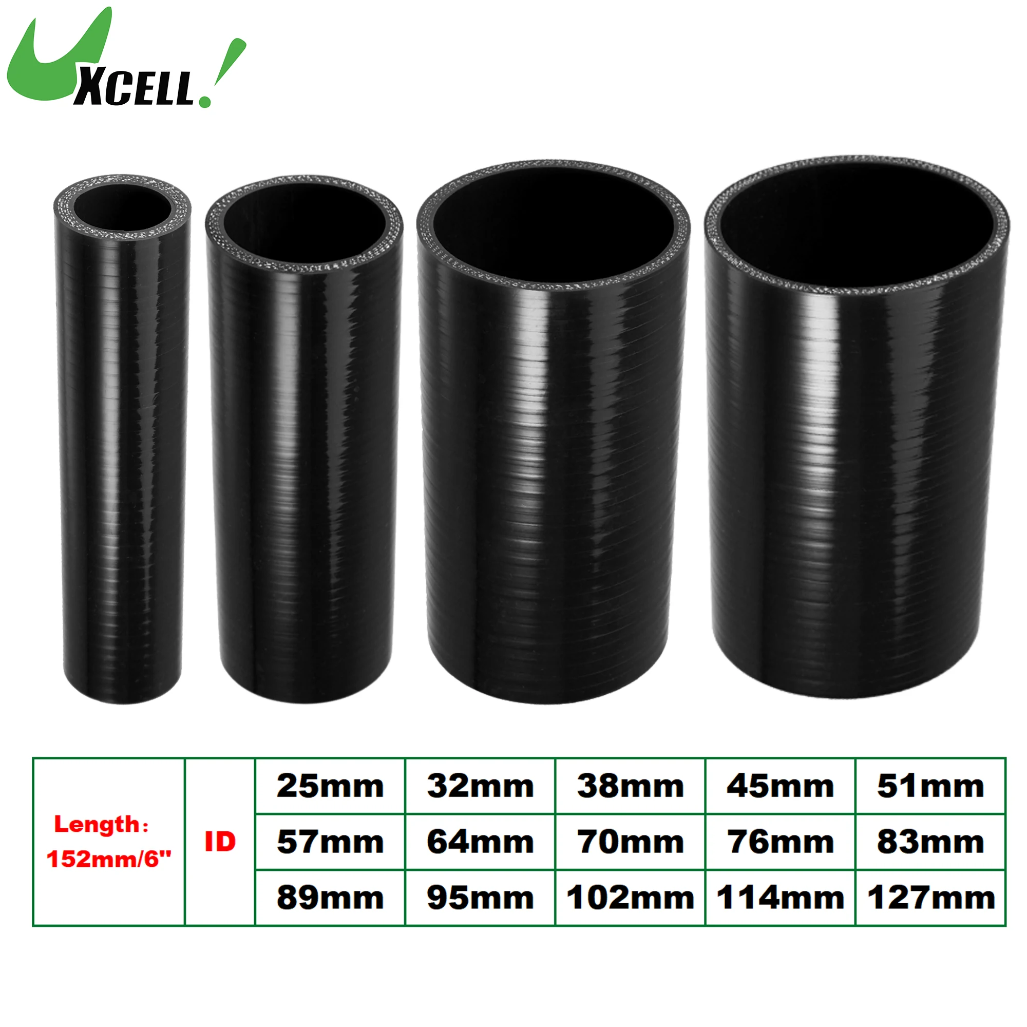 

UXCELL 25mm 57mm 83mm 95mm 114mm ID 152mm Length 4-Ply Reinforced High Temp Straight Coupler Silicone Reducer Hose Black