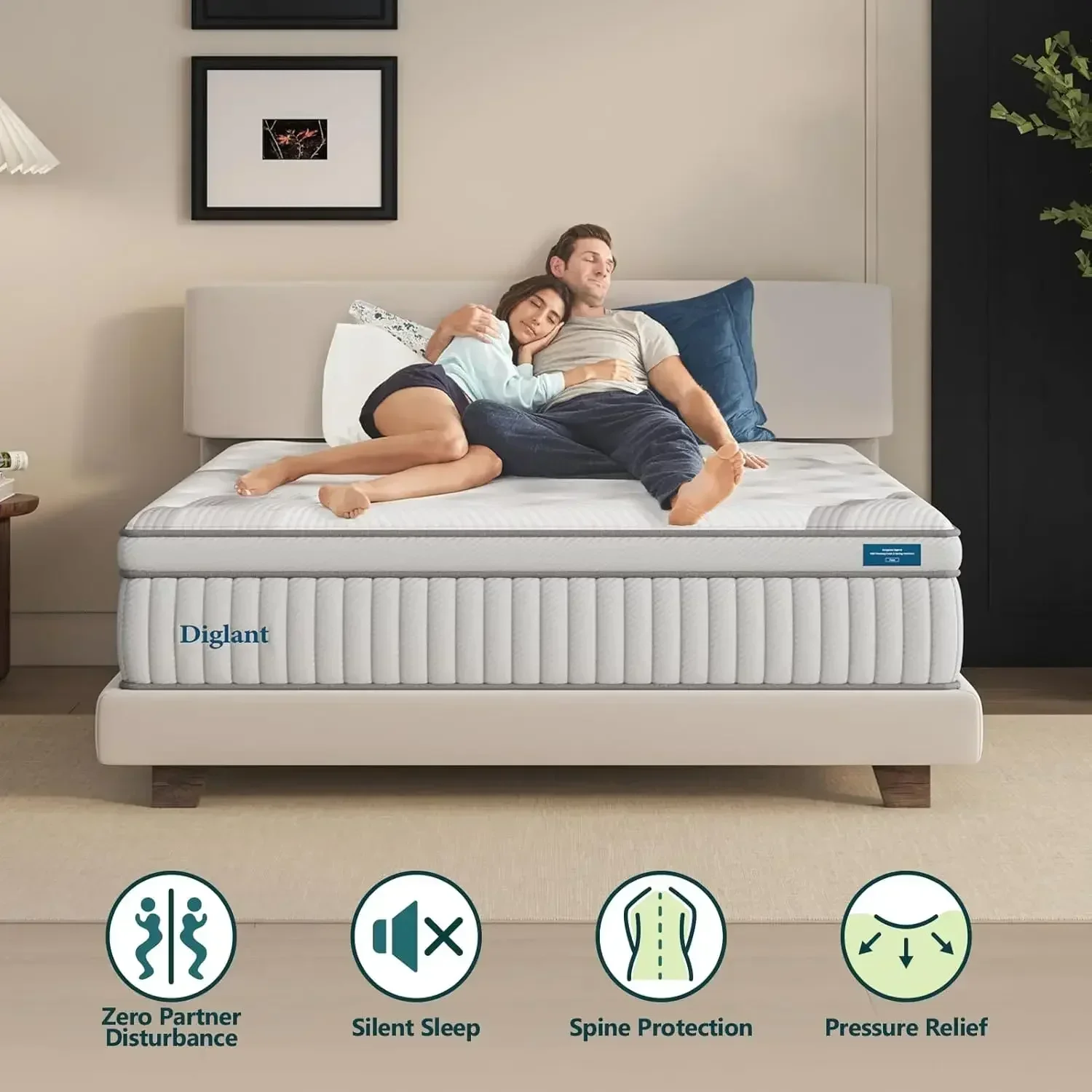 14 Inch Plush Hybrid Mattress Queen Size Memory Foam Mattresses with Individually Pocketed Coils Innerspring Motion Isolation 6