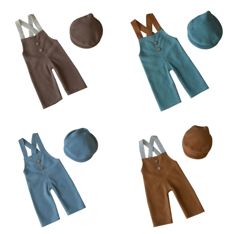 

Newborn Baby Photography Props Hat Pants Overalls Costume Set Girl Boy Overalls with Hat set Studio Photo