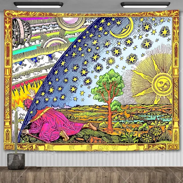 Tapisserie esthétique Hiphelicopter Sun Moon Tarot, flammarion, gravure, calcul, coupe, décoration de la maison, peinture à l'huile, couvertures de canapé 1
