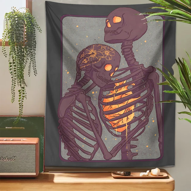 Csontváz Ölelés Gobelin Falfüggő Koponya Pszichedelikus A Szerető Szív Pár Jóslás Bohém Falfesték Virág Takaró