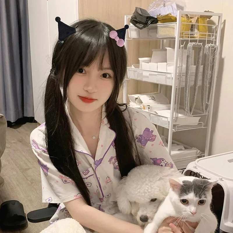 Kawaii Cartoon Kuromi Ear Hair Clip Cute Bow Side Hairpin Hair Accessories Headwear for Girls Halloween Gifts 2Pcs hair accessories