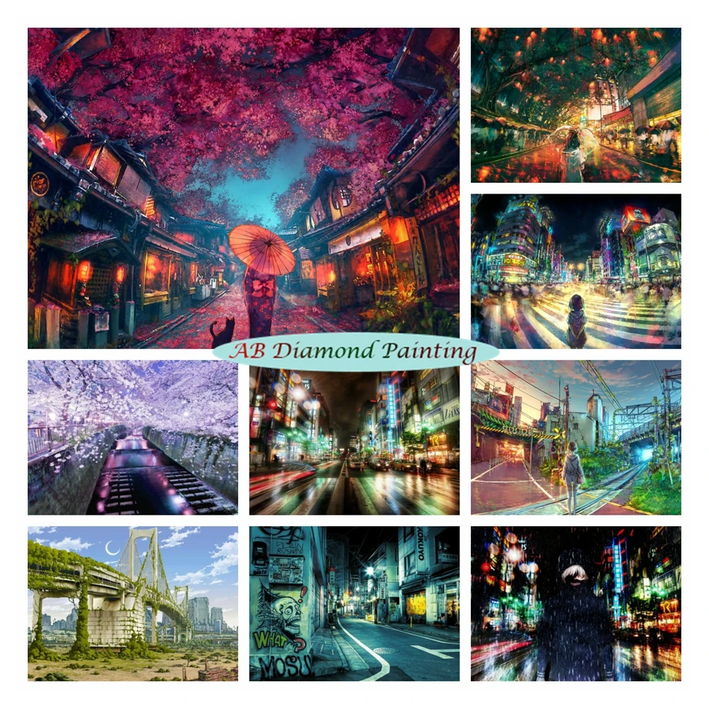 

Japan Festival Scenery 5d AB Diamond Painting Sakura Landscape Wall Art Diamond Embroidery Puzzle Cross Stitch Kit Home Decor