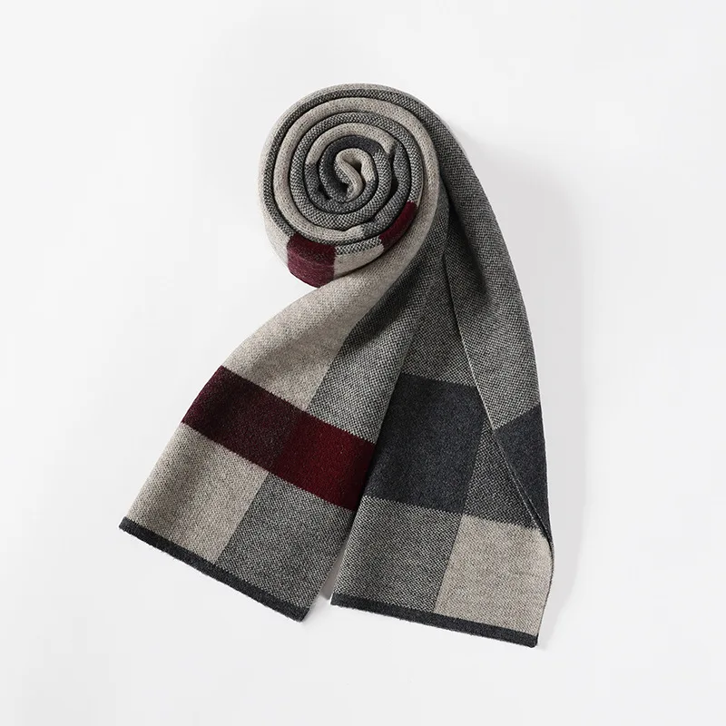High Quality 100% Pure Wool Scarf Men Winter Autumn Soft Warm Windproof Muffler Gentlemen Fashion Classic Business Shawl Male