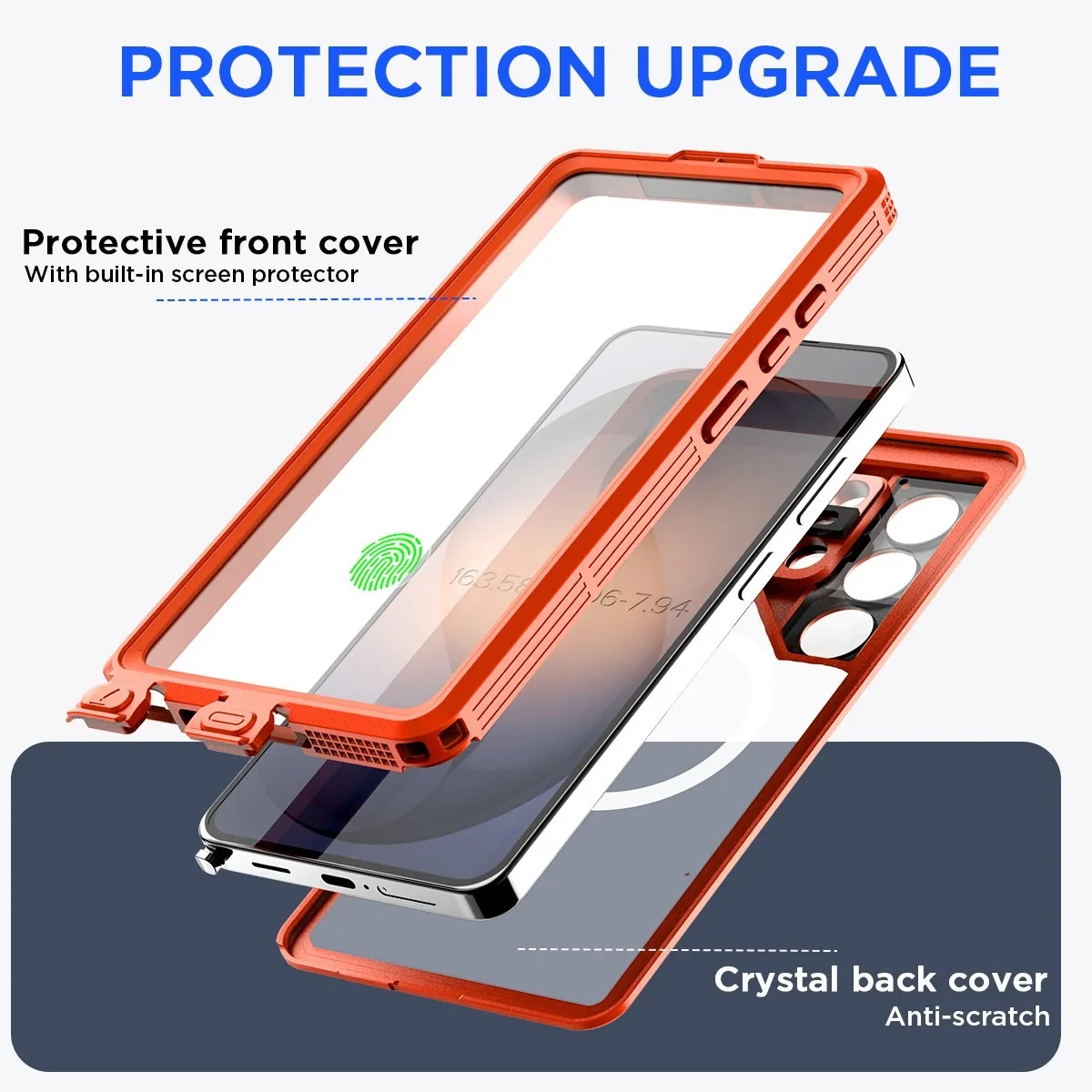 Enhanced Waterproof Magnetic Shock-Absorbent Case with Screen and Lens Protection