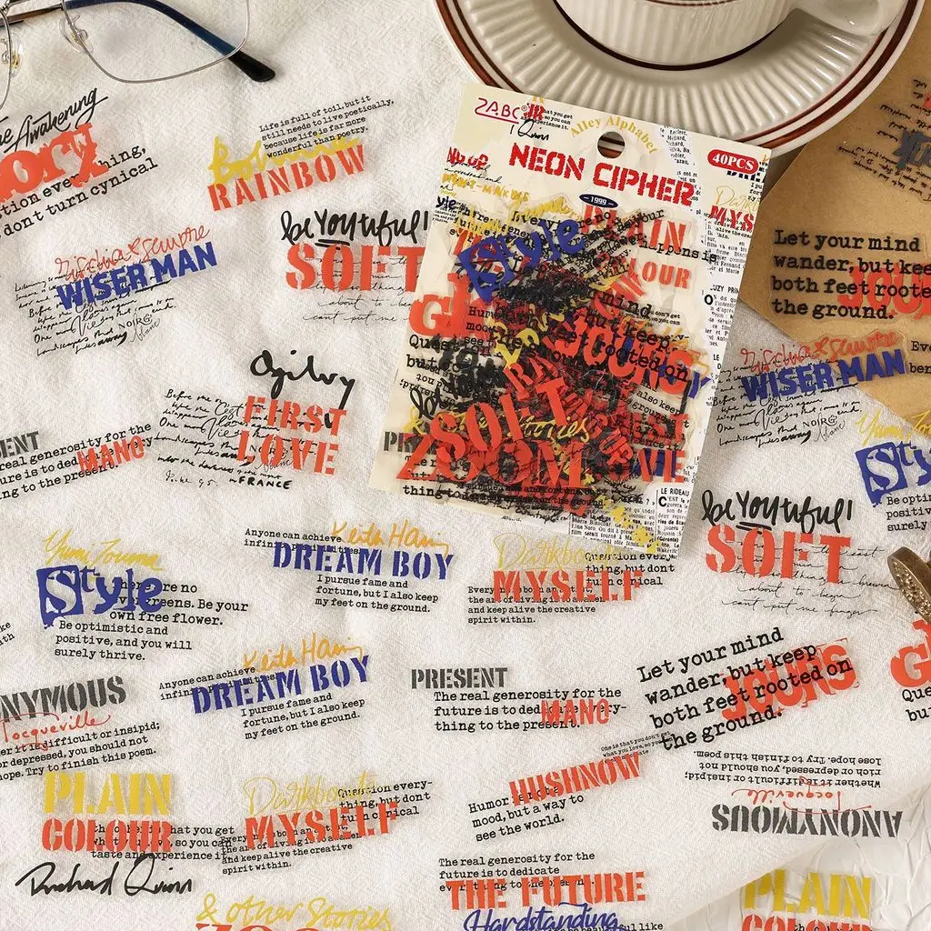 스크랩북킹 저널링용 40개입 PET 영어 스티커, 언크 저널 용품 및 DIY 수제 장식 스티커