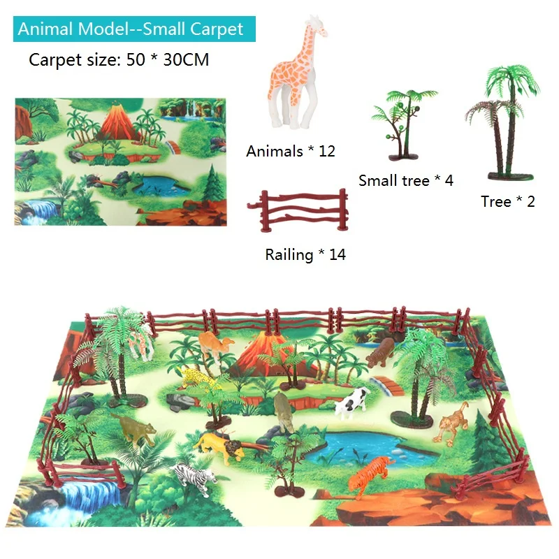 

50*30CM Children Play Mat Virgin Forest Map Carpet with Dinosaur Animal Model Toys Indoor Toddler Educational Climbing Playmat