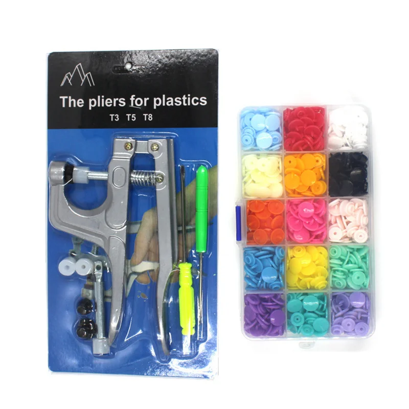 

Button Fastener Snap Plier & 1 Box Of 25 Colors Set T3/T5 /T8 Snap Plastic Resin Buttons Hand Press Pliers