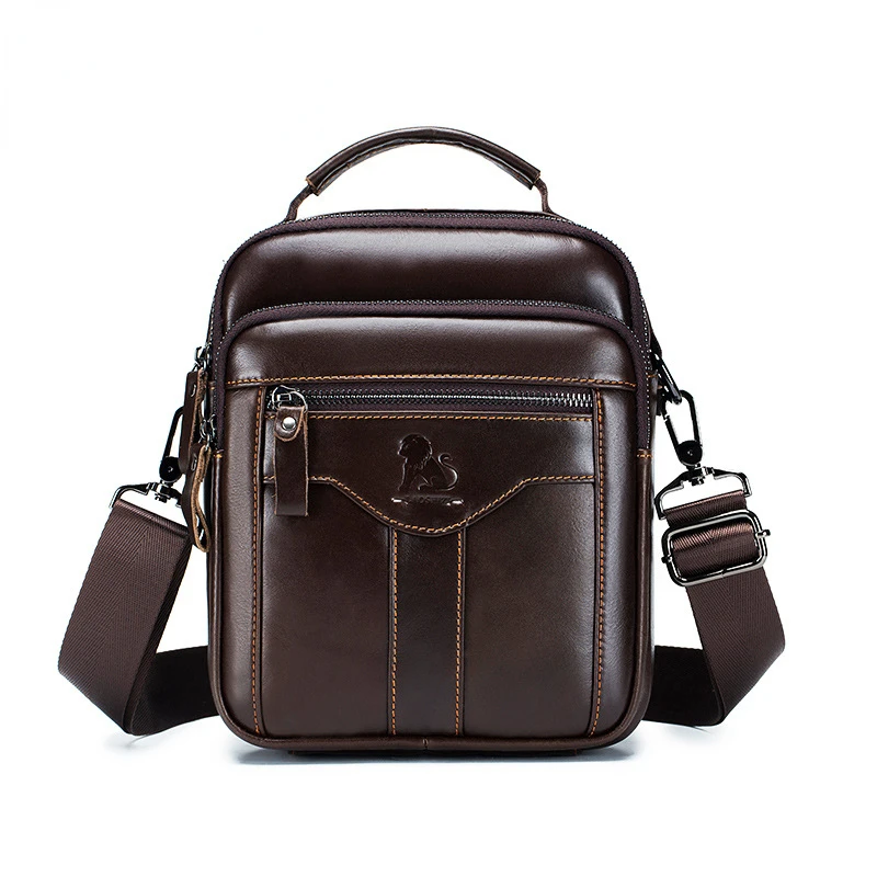 Men's Crossbody Bag Casual Small Bag Fashion Retro Men's First Layer Cowhide Dark Brown Black All-purpose Single Shoulder Bag