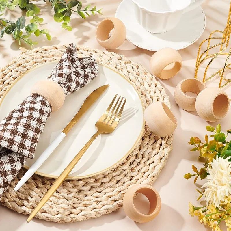 8 Portatovaglioli In Legno Naturale Diam. 5cm Per Matrimoni, Natale, Tavola Rustica