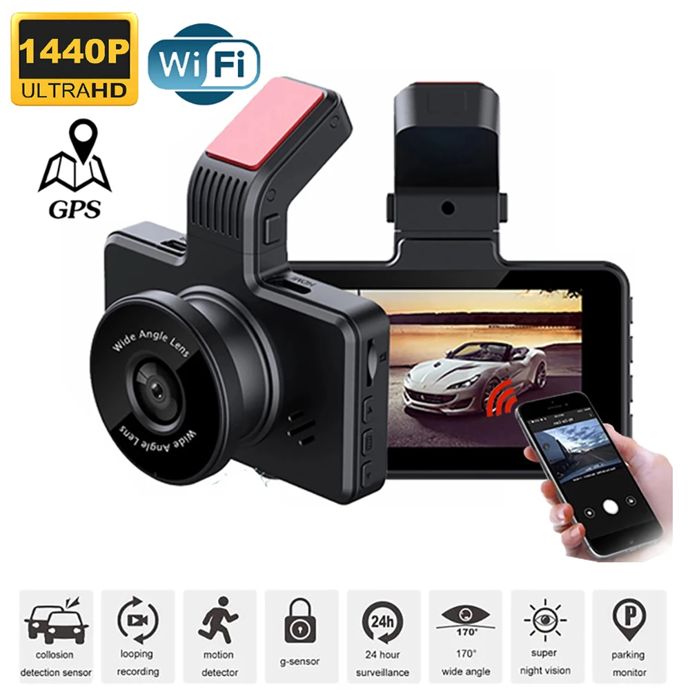 

2K 1440P Dash Cam Car DVR Drive Video Recorder Night Vision Vehicle Camera Auto Parking Monitor WIFI App Control Black Box GPS
