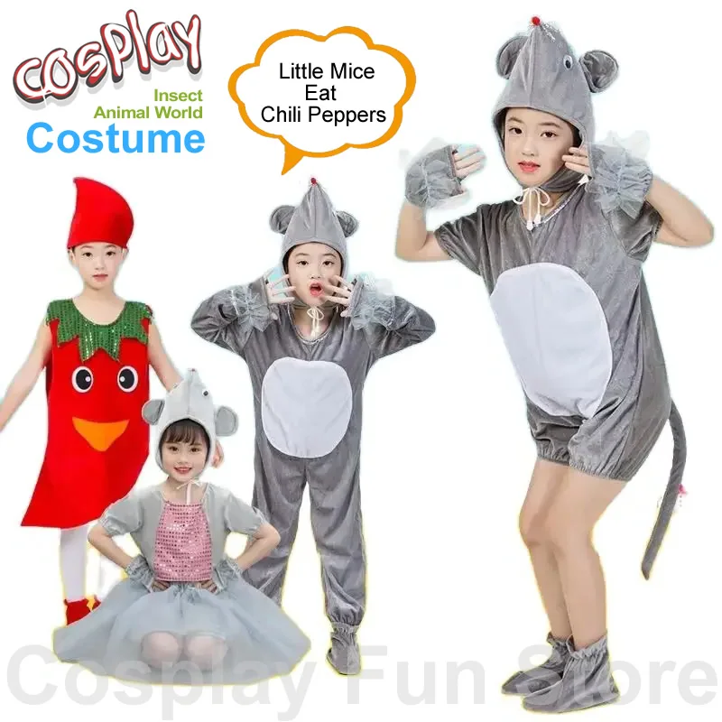 

Children Cosplay Little Mice Eat Chili Peppers Costume Animal Performance Jumpsuit Adult Parent Kids Dancing Dress Free Shipping