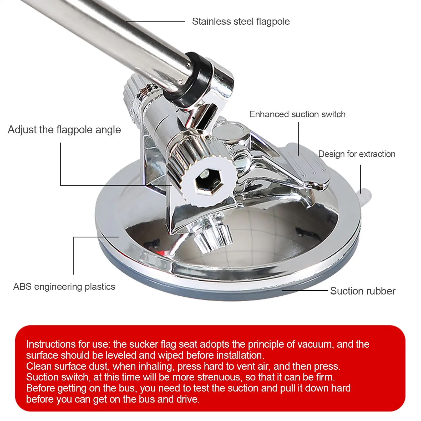 Suction Cup Flagpole Holder Bracket For Car Universal Sucker Auto The Telescopic Support Decorations Banner Mount