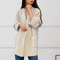 New Fashion Women's Knitted Solid Color Sweater Jacket with Pocket Lapel Cardigan Long Sleeve Casual Top