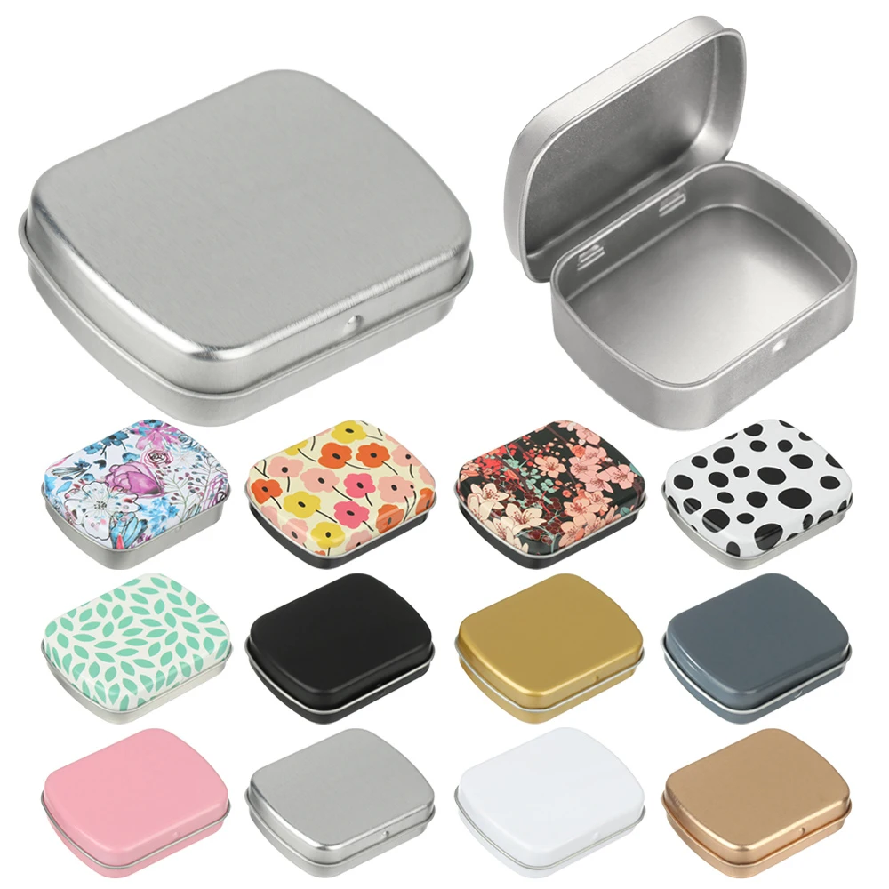 Hulless 6pcs 3.75x2.45x0.8 Inch Metal Hinged Top Tin Box Containers,Mini Portable Small Storage containers Kit,Tin Box Containers,Small tins with lids,Craft containers,Tin Empty Boxes,Home Storage. 