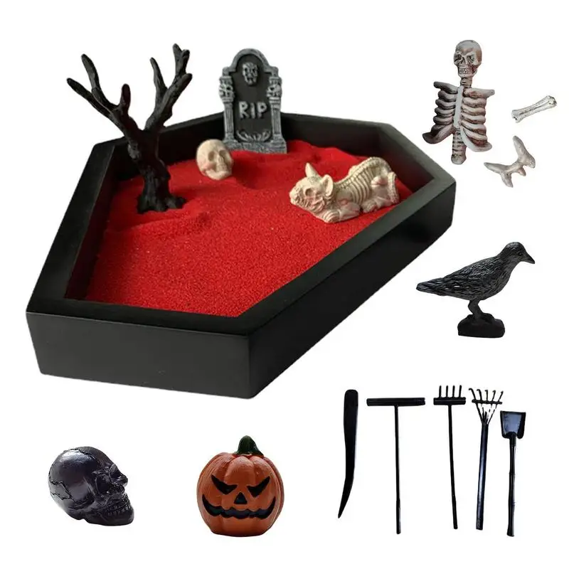 

Zen Garden Sand Coffin Sand Decoration For Halloween Gothic Zen Garden Kit With Skull For Indoor Ornament Creepy Microlandscape