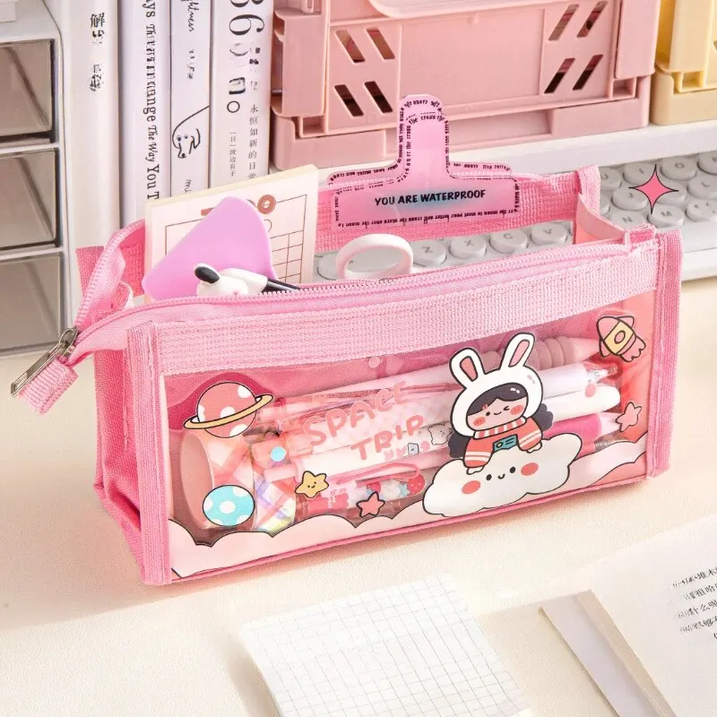 Pencil Case Cute Cartoon 6-layer Transparent Multi-functional Storage Stationery Box School Supplies 1pc