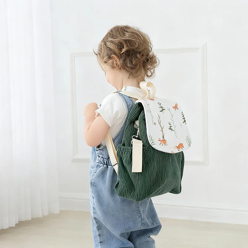 Corduroy Backpack for Children Casual School Bag Boys And Girls Kindergarten Snack Bookbag Cute Unisex Double Shoulder Bag 3
