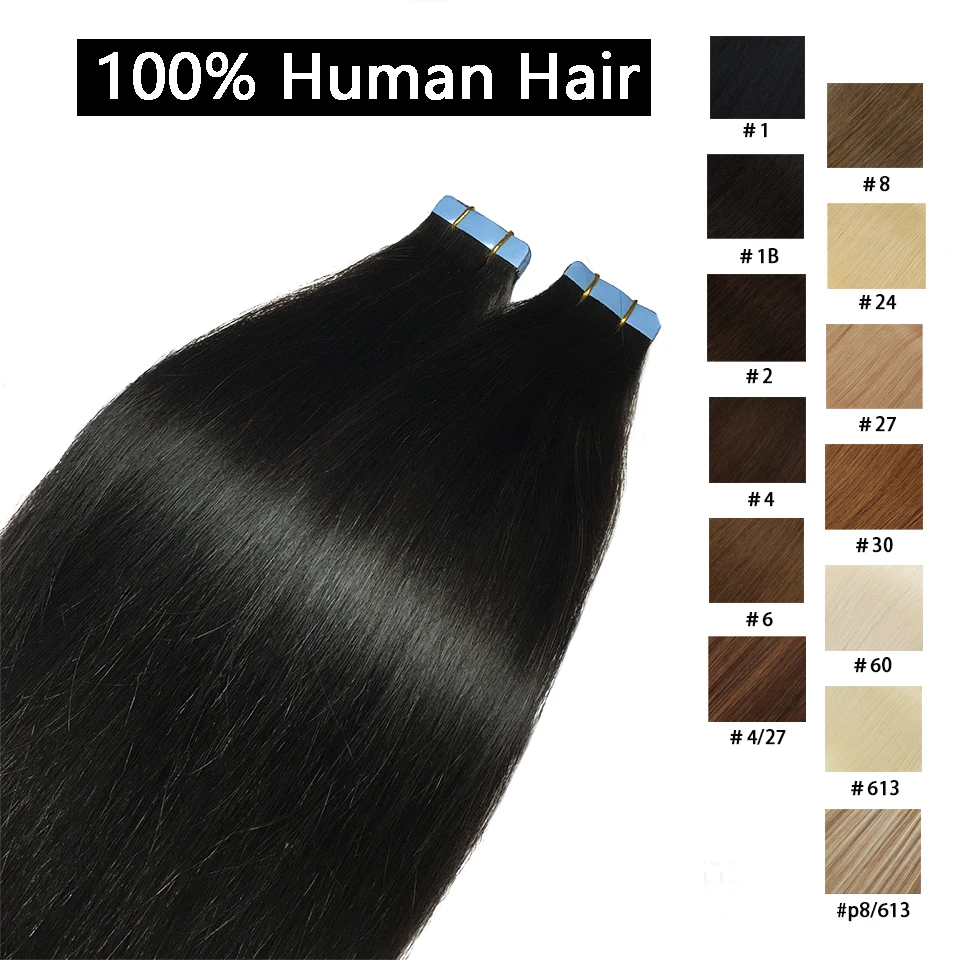 Tape In Straight Human Hair Extensions Brazilian Hair Adhesive