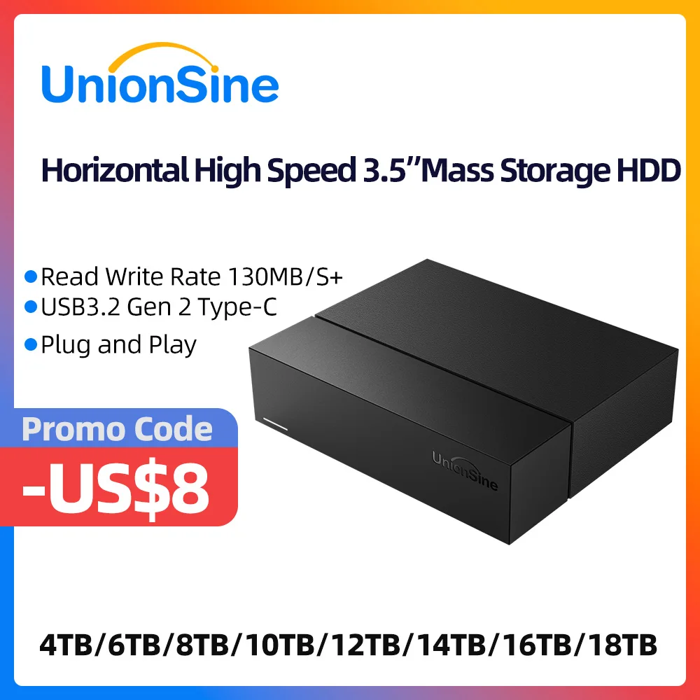 

Внешний жесткий диск UnionSine 8 ТБ, 10 ТБ, 14 ТБ, 16 Тб, 18 ТБ, 3,5 дюйма, USB 7200 Gen 2, об/мин, HDD память, совместимая с ПК/ноутбуком/Mac/Xbox/TV