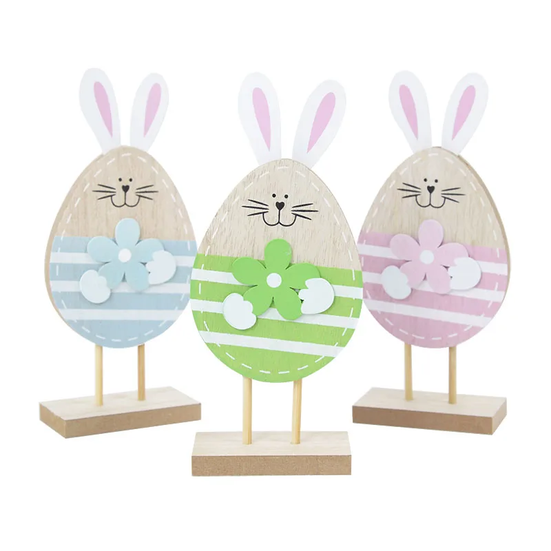 1pcs Easter Wooden Standing Rabbit Table Top Ornament Cartoon Home Table Decorations Holiday Party Supplies Children