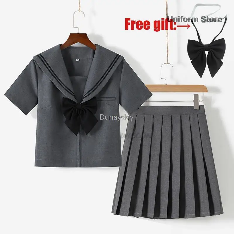 

Школьная форма JK для японских студентов, летняя Милая серая форма, винтажный милый комплект для девочек, рубашка и юбка темно-серого цвета