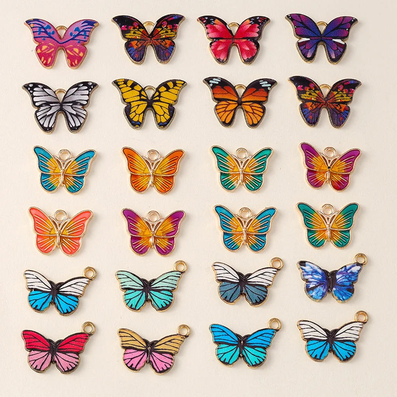 20 Stück niedliche bunte Emaille-Anhänger mit fliegenden Schmetterlingen für die Schmuckherstellung, Ohrringe, Halsketten, Armbänder, Zubehör, Geschenk