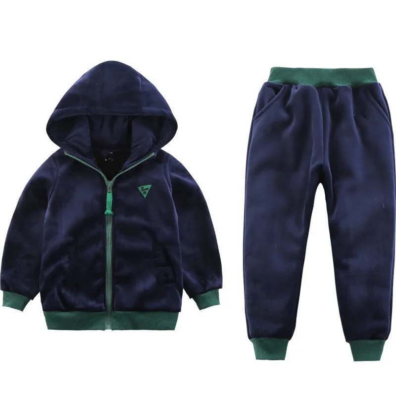 

Size 110-160 Winter New Fashion Boys Clothing Sets Fleece Thermal Warm Chic Letters Printed Hooded Sports 2 Pcs Streetwear