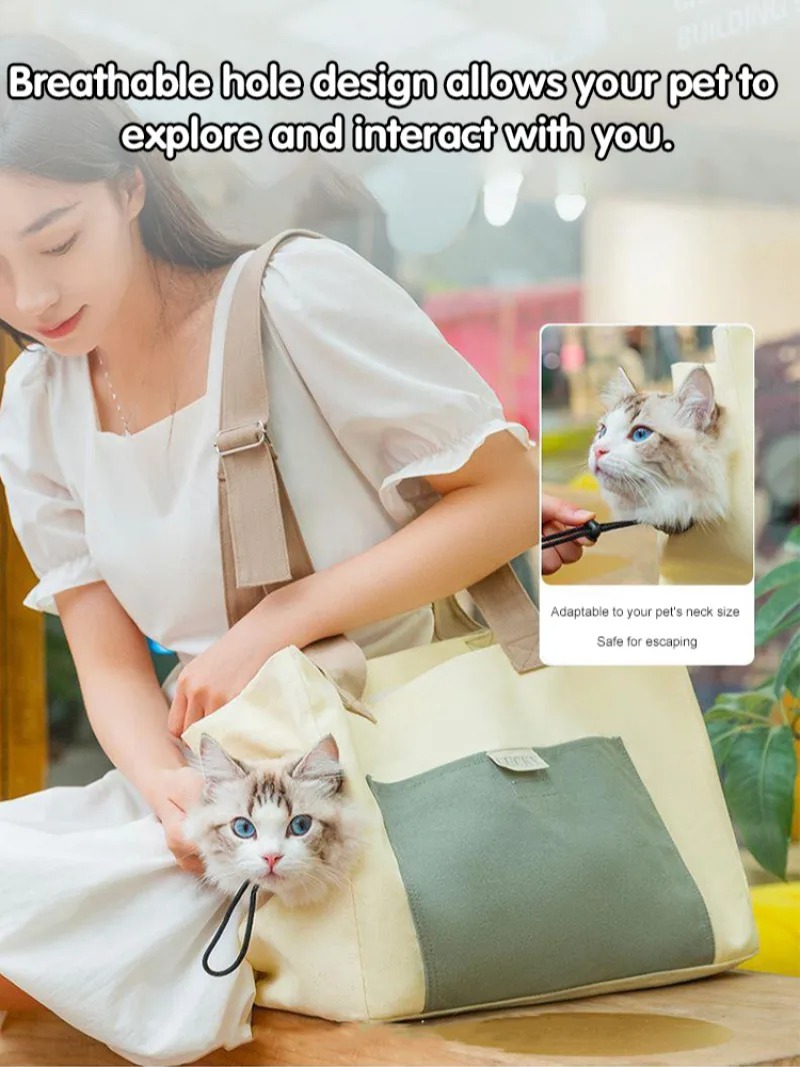 통기성 숄더 반려동물용 휴대용 고양이 가방, 통기성 캔버스 가방
