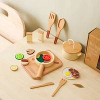 Montessori Children's Play House Kitchen Set Toys Children's Educational Simulation Wooden Toy Vegetable Pot Model Pretend Toys 2