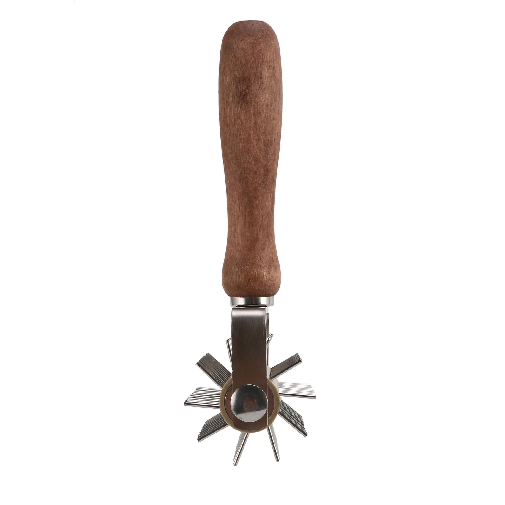 Stainless Steel Wheel Pizza Bread Needle Punchers Roller Pie Pastry Dough Pitter Durable Wooden Handle