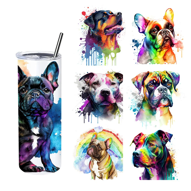 

1PCS Colorful Dogs 20 oz Dtf Uv Tumbler Pegatinas Transfer Sticker Glass Cans UV DTF Cup Wraps 20OZ