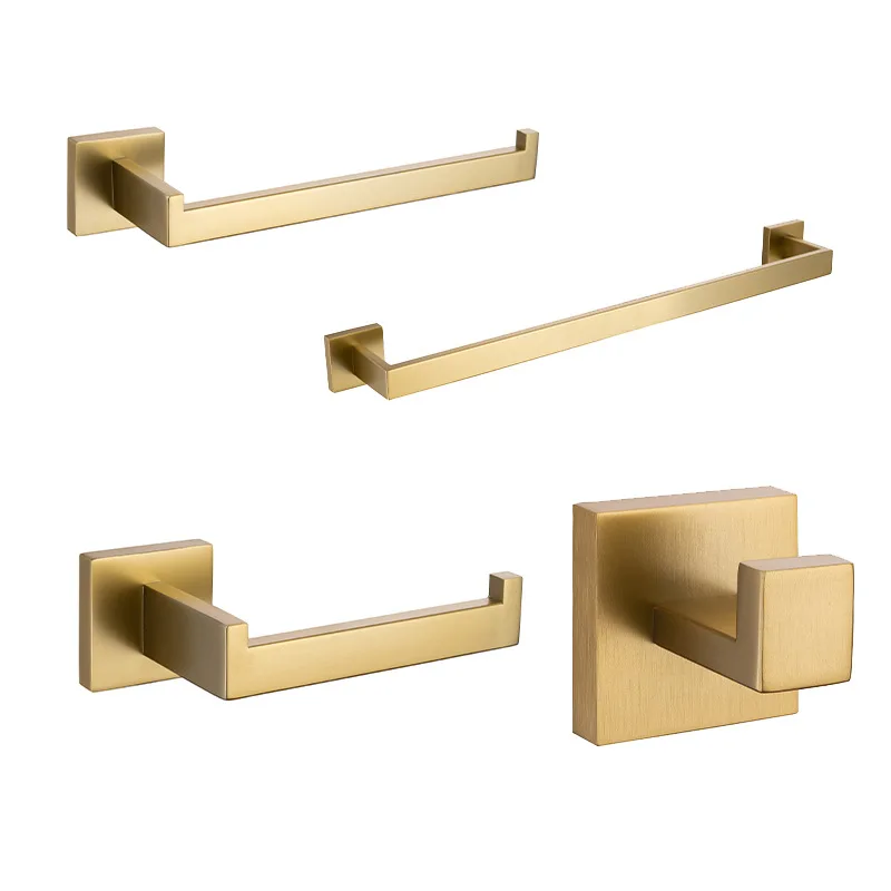 

4PCS gold 304 stainless steel bathroom tissue holder shelving Bathroom Hardware set wall mounted bathrobe hook hanger